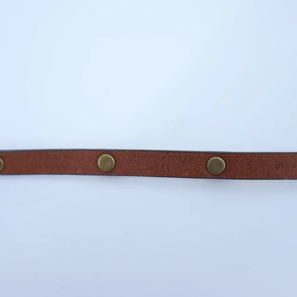 EDDIE BAUER Skinny Studded Belt Ivory and Bronze Pebble Leather Women's S